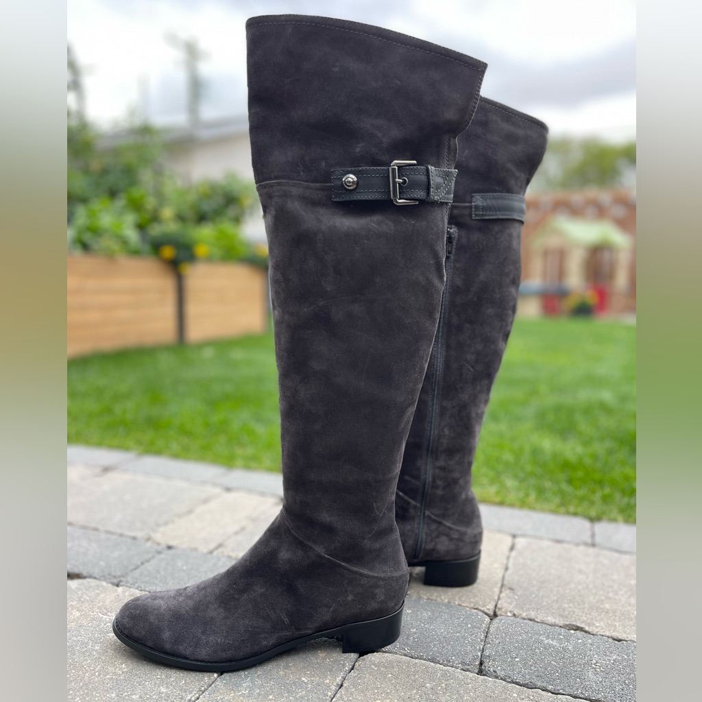 New Browns Couture Grey Suede And Leather Lined Tall Boots